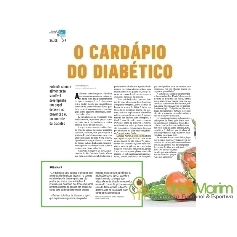 Diário da Região - Revista Bem Estar -Cardápio do Diabético