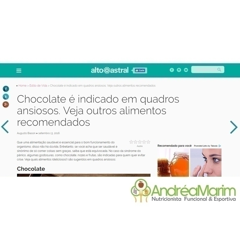 Site Alto Astral-Chocolate  indicado em quadros ansiosos. Veja outros alimentos recomendados
